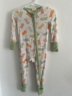 Toddler Zip-Front Footed One-Piece in Pastel Bunny Print with Green Trim